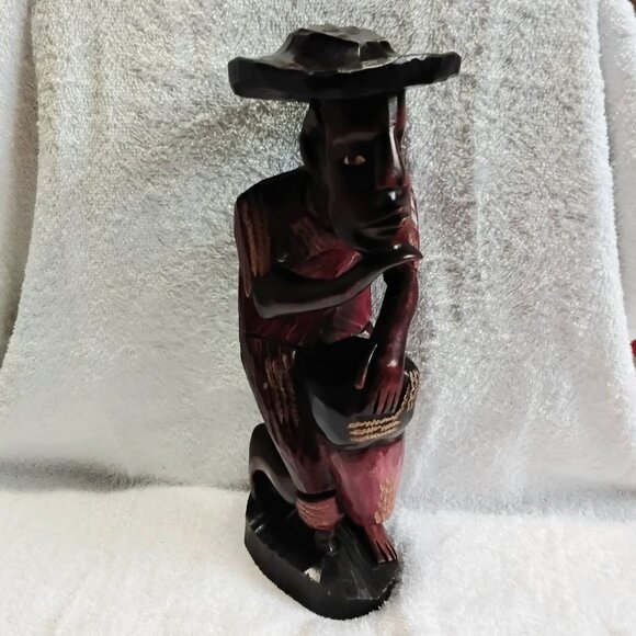 Vintage 14 3/4" Caribbean Standing Drummer Handcrafted form One Piece of Wood!! - Picture 2 of 6